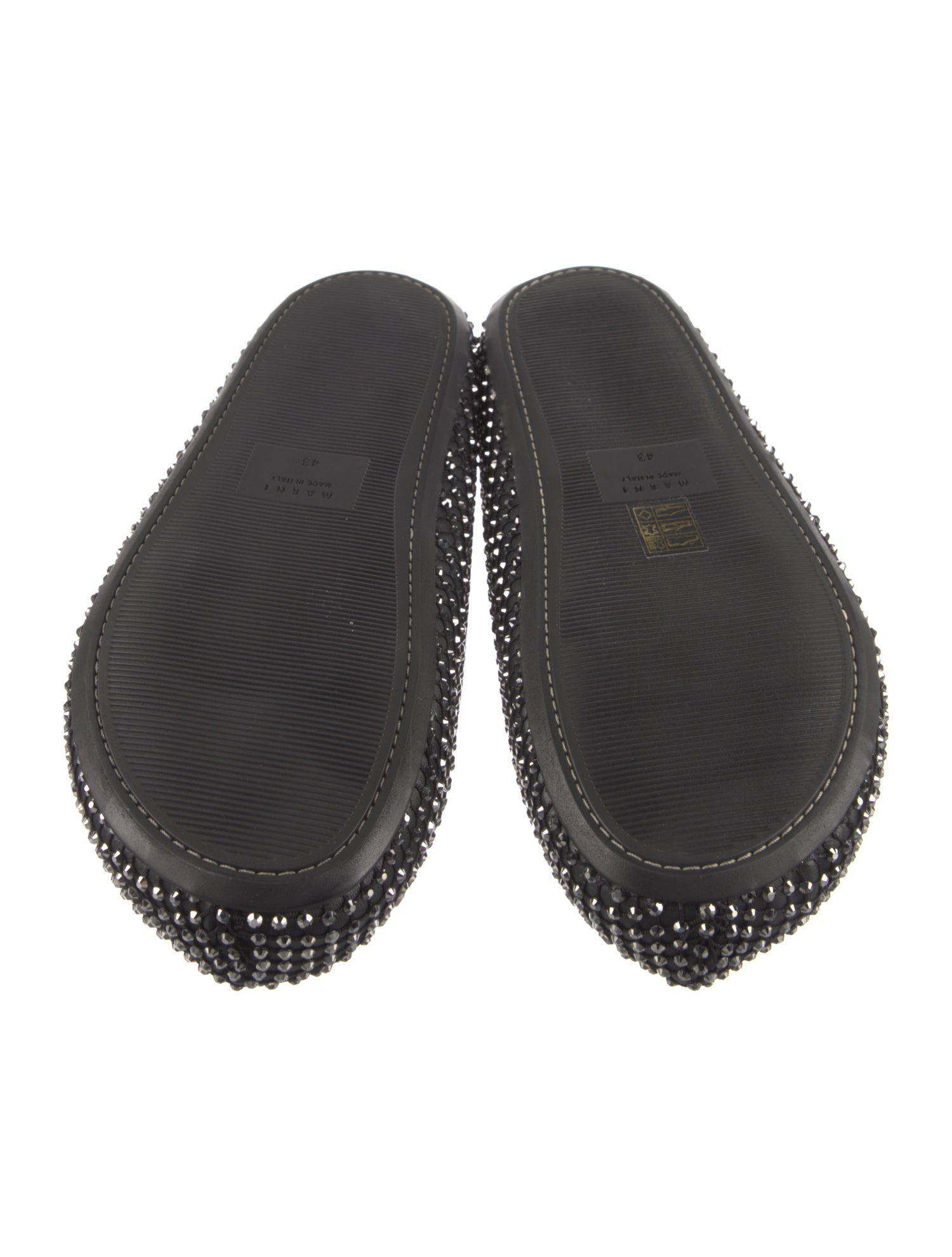 Marni Leather Crystal Embellishments Slippers